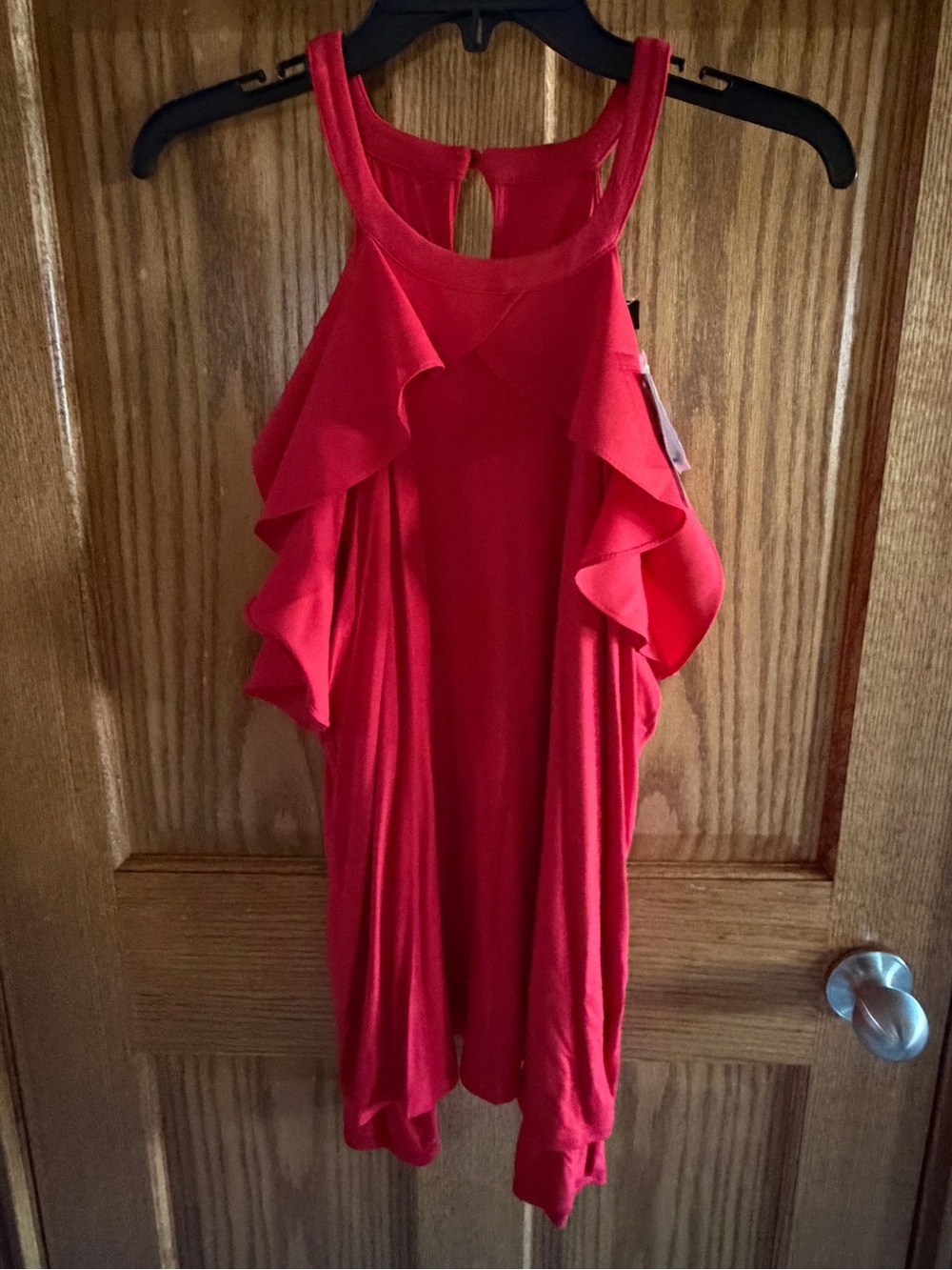 NWT Inc Xl Cold Shoulder Red Ruffle long sleeves Top